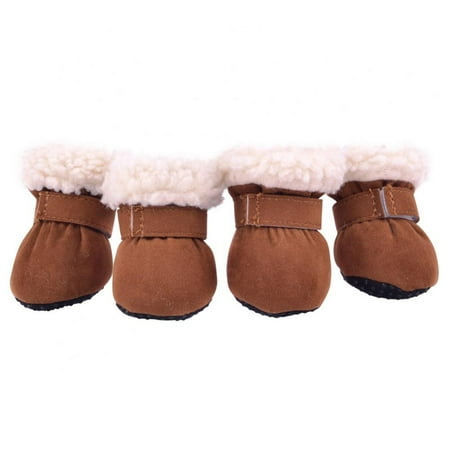 4 Pcs/Set Warm Small Dog Snow Boots Waterproof Suede Puppy Cat Booties Anti-Skid Pet Winter Shoes