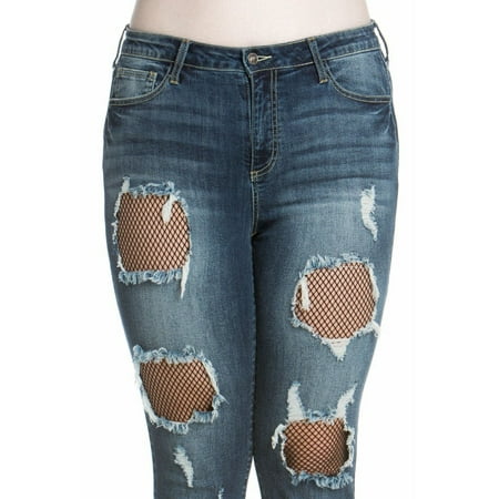 Cello Juniors' Plus Size Mid-Rise Destructed Cropped Skinny Jean