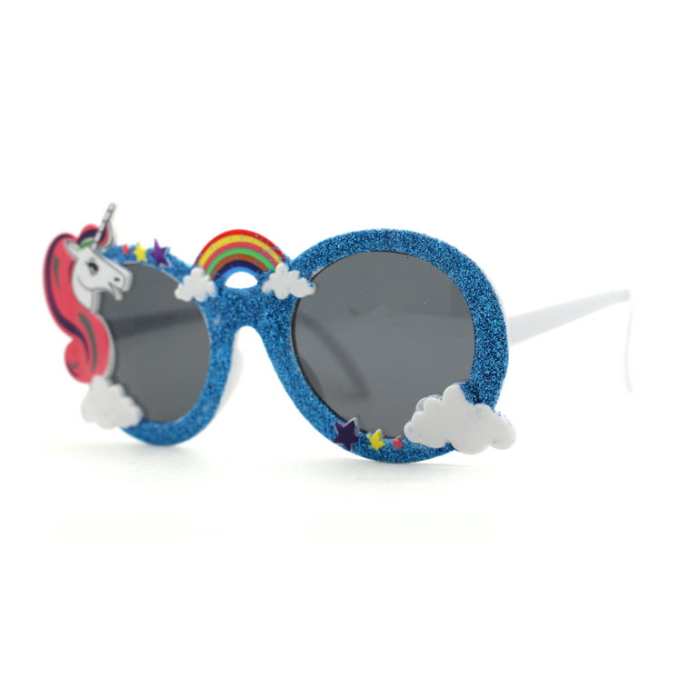 SA106 Womens Unicorn Rainbow Cloud Mod Oval Plastic Sunglasses Blue Glitter Black, Women's, Size: One Size