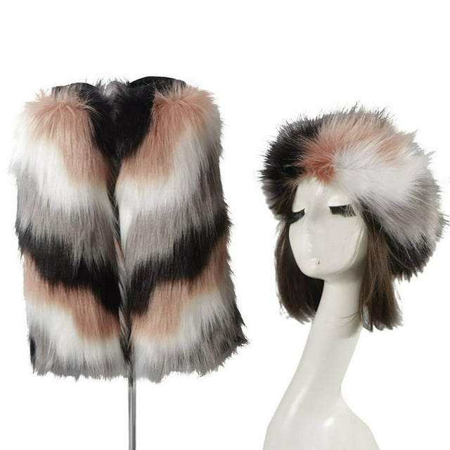 Ensemble Chapeau Chaussette Protection contre le Froid Extensible Doux Non-Rétrécissant Résistant aux Déchirures Garde au Chaud Fibres Acryliques Fausse Fourrure Haut Vide Kit de Chaussettes pour l'Hiver