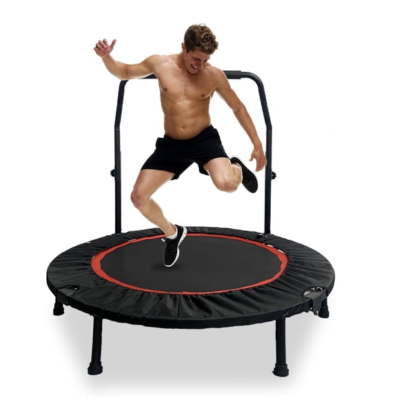 Jacgood 40" Foldable Rebounder Trampoline for Adults, 660 LBS Max Load Heavy Duty Fitness Trampoline with Adjustable Foam Handle, Mini Exercise Bounce Trainer for Home Gym, Indoor Outdoor Workout Equ