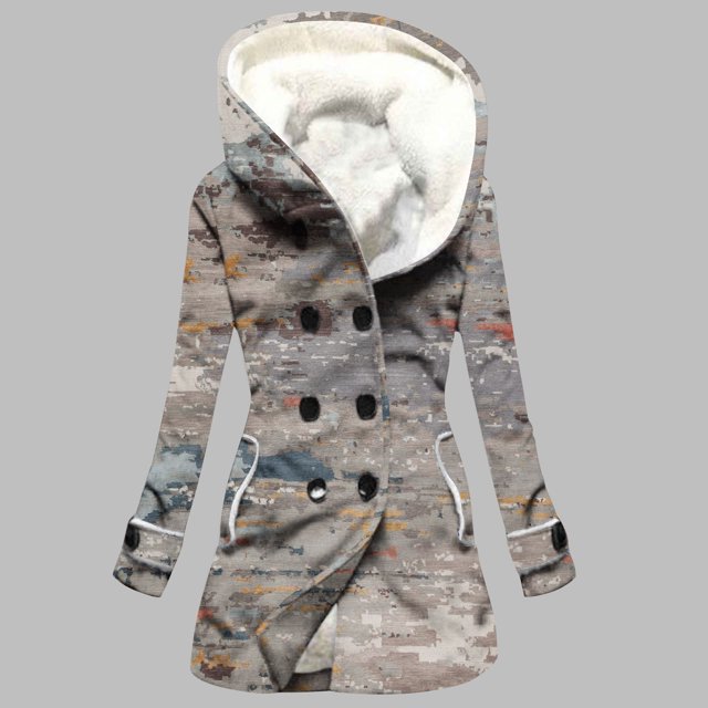 LOVZFMLL Jackets for Women Velvet Double Breasted Hooded Solid Color European And Mid Length Women's Solid Color Temperament Commuting Jacket