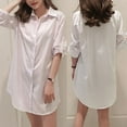 thumbnail image 2 of Women Girl Fashion White Black Long Sleeve V Neckline Slim Shirt Oversize Dress, 2 of 11