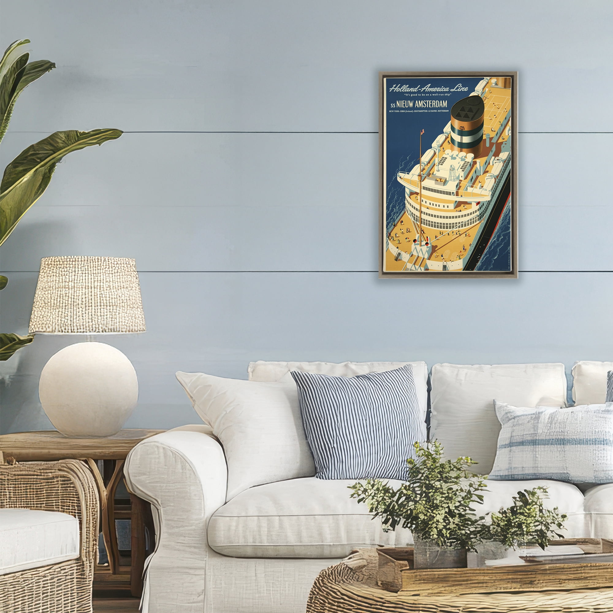 Stupell Industries Nieuw Amsterdam Cruise Ship Brown Framed Floater Canvas Wall Art, design by Vintage Posters