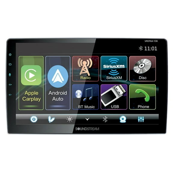 Soundstream VRCPAA-106 Double DIN 10.6" Touchscreen Car Stereo – Apple CarPlay, Android Auto, Bluetooth, CD/DVD