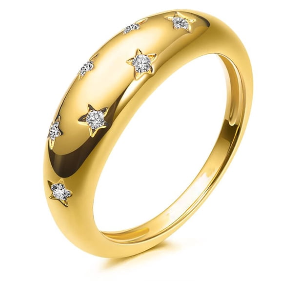 18k Gold Plated Wedding Ringï¼Shining Star dome inlaid with AAA cubic zirconia Statement Jewelry Minimalist Geometric Rings for Women