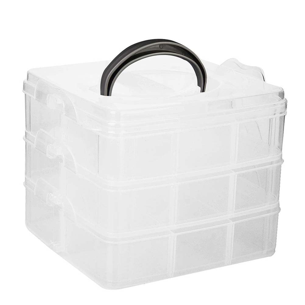 HEMOTON 3-Layer 18-Grid Adjustable Jewelery Organizer Storage Box Container Case with Removable Dividers (Transparent)