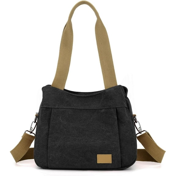 Heavy Duty Canvas Organized Hobo Bag for Women Daily Shoulder Crossbody Bag with 3 Compartment