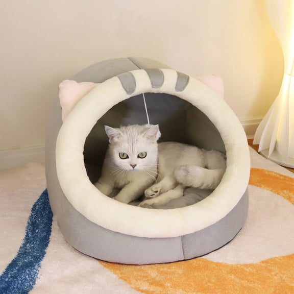 HJuyYuah Winter Cat Sleeping Bag, Semi-Enclosed Warm Cave Bed for Small Pets with Non-Slip Base