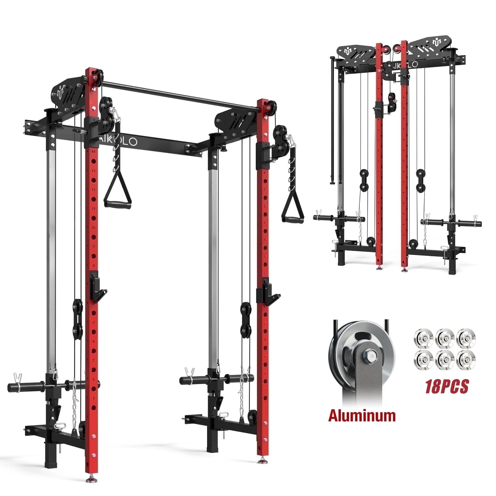Cheetah Foldable Squat Rack Red & 18pcs aluminum pulleys