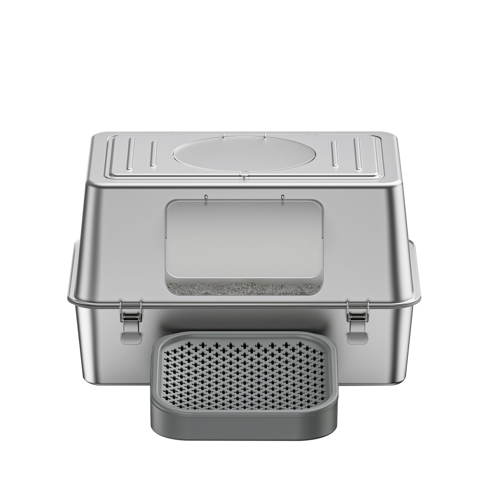 Stainless Steel Litter Box with Lid, Fully Enclosed Metal Cat Litter Box, Leak-Proof, Clumping Litter for Large, Multi-Cats