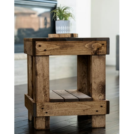 Woven Paths Solid Pine Wood Farmhouse End Table, Brown