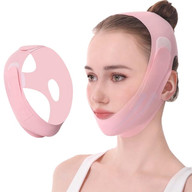 Máscara facial reutilizable con banda en V, máscara de línea en V para barbilla, máscara de línea en V para mujer, máscara de línea en V ajustable cómoda y transpirable (rosa)