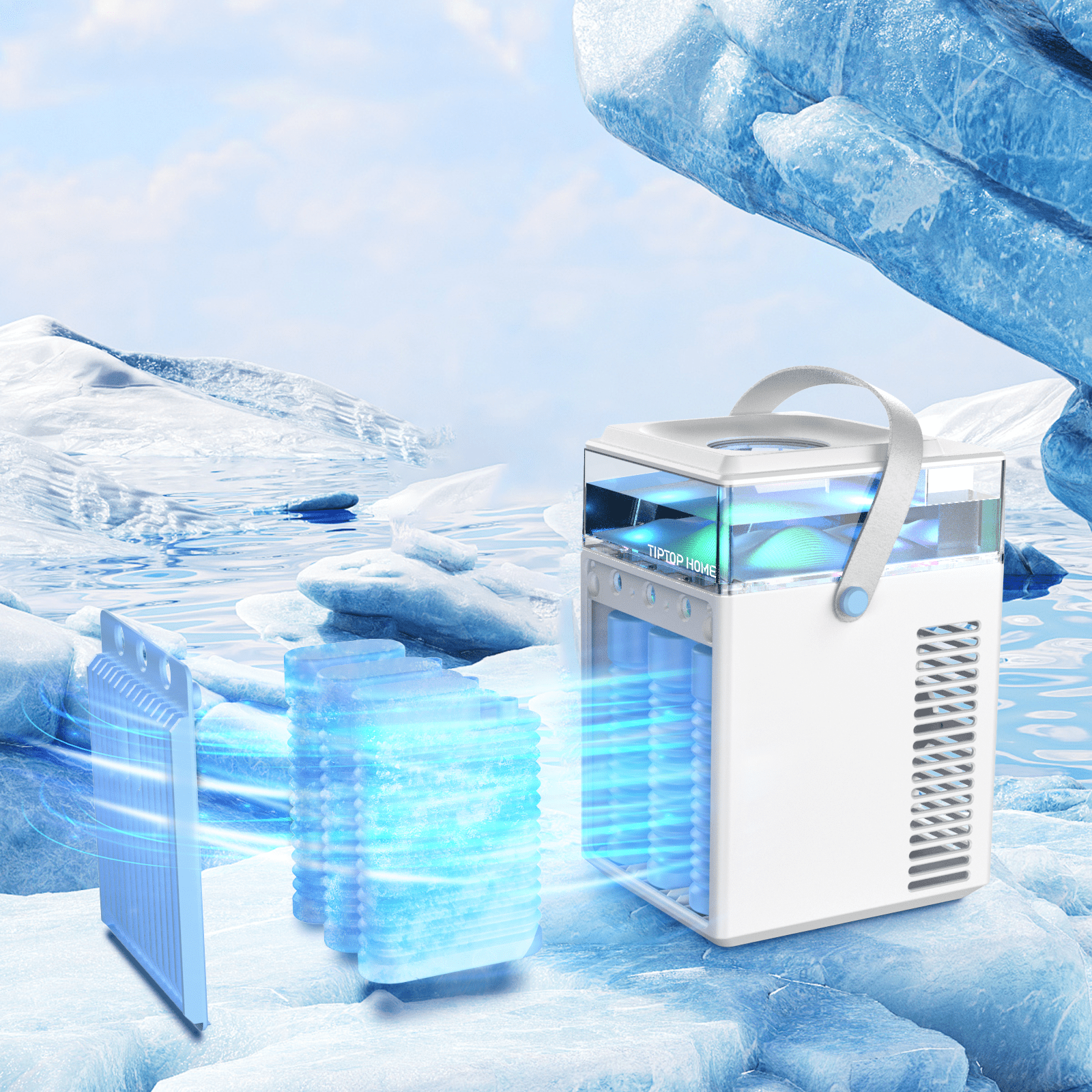 Portable Air Conditioners Fan,4 in 1 Rechargeable Mini Air Conditioner, Air Cooler LED Humidifier,3 Speeds Mini AC Evaporative Personal Air Conditioner Cooling Fan for Office Bedroom Outdoor