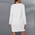 thumbnail image 4 of Women's Long Sleeve Crewneck Casual Pullover Cute Mini Fuzzy Sweater Dress Solid Color Loose Fit Soft Short Dress, 4 of 6