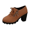 thumbnail image 5 of Xucatan Women's Lace up Mid Heel Mary Jane Shoes with Side Zipper, Round Toe Closed Toe Loafers, Comfortable Block Heels for All Day Walking, Versatile British Style Flats Gift, 5 of 9
