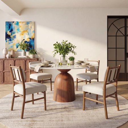 Christopher Knight Home Modern Armless Upholstered Dining Side Chairs Wood Frame Dark Walnut+Beige Set of 4