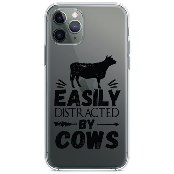 DistinctInk Clear Hybrid Case for Apple iPhone 13 (6.1" Screen) - Easily Distracted By Cows - Wireless Charging Compatible