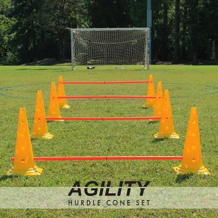 Adjustable Hurdle Cone Set - Sports Cones for Agility Training - Heavy Duty Cones and Extra Long Impact Resistant Poles - Hurdles for Track, Soccer, and