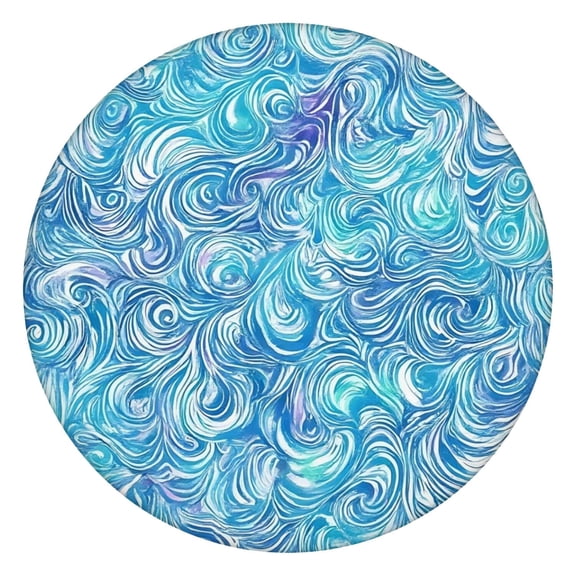 Blue White Tie Dye Wave Pattern Round Fitted Tablecloth with Elastic Edge,Dining Table Cover Waterproof,Outdoor Round Tablecloth for Camping,Dining,Indoor and Outdoor