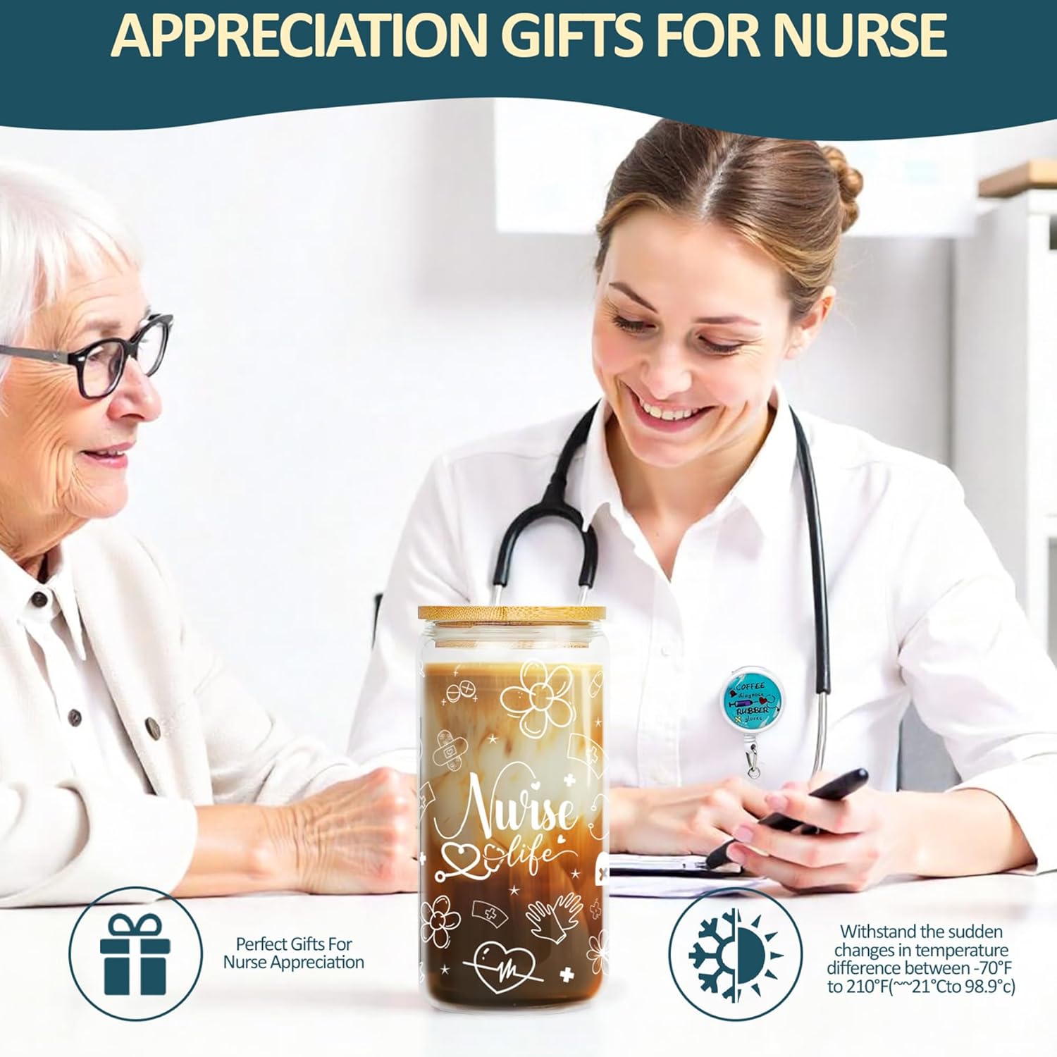 Nurse Gifts for Women, Nurses Week Gift, Nurse Appreciation Gift, Practitioner Gifts for Nurses, Nursing School Essentials with 16oz Glass Cup