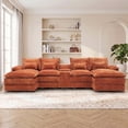 thumbnail image 6 of ANPPORT 124" U Shaped Cloud Modular Sectional Sofa, Corduroy Deep Seat Couch with Storage Console, USB Ports & Cup Holders for Living Room, Orange, 6 of 7