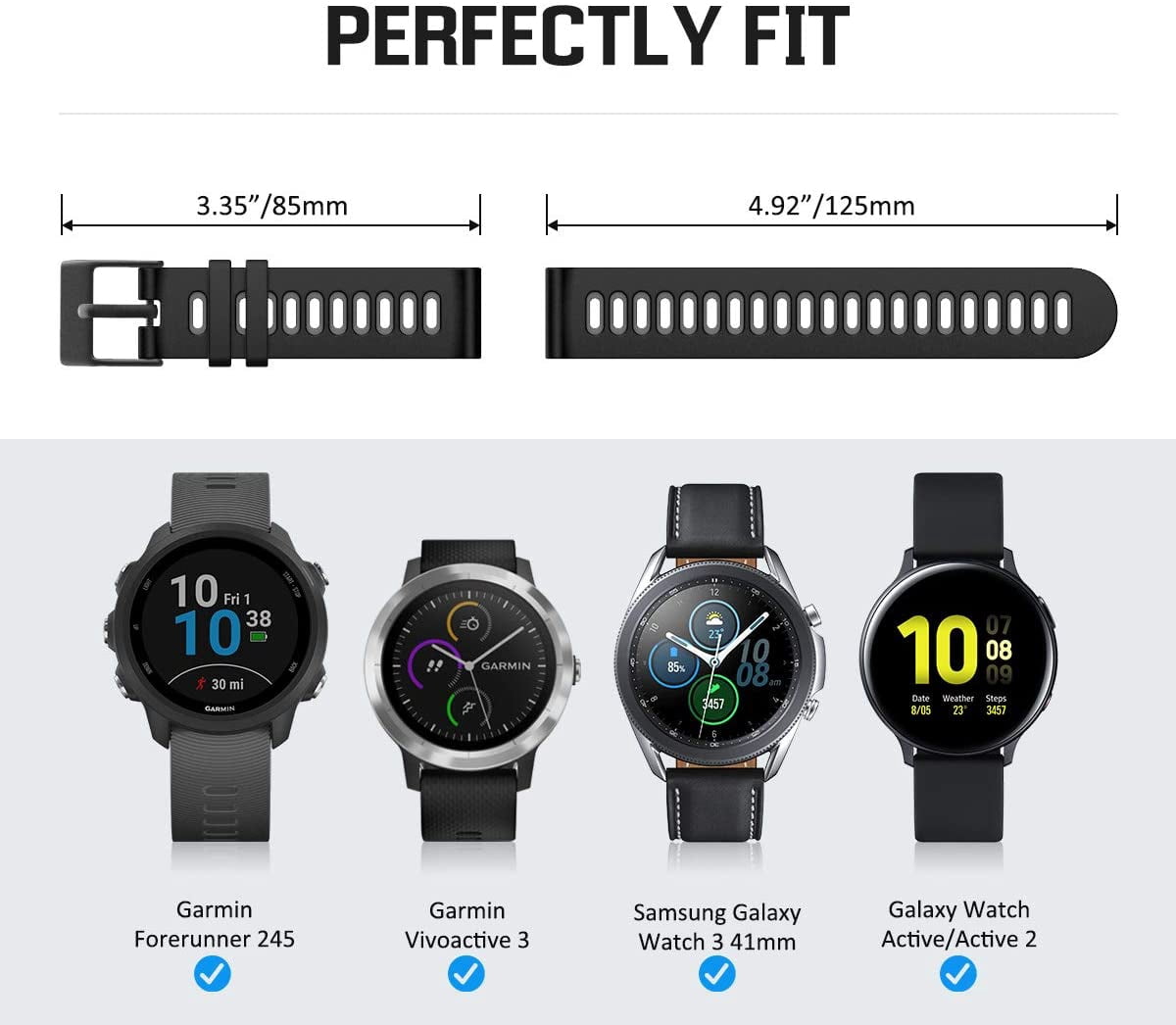 Lonbiaci Watch Band Compatible with Garmin Vivoactive 3/Venu/Venu  Sq/Forerunner 245/645/Galaxy Watch 4/4 Classic/3 41mm/Active/Active 2, Soft  Silicone Replacement Sport Strap, Black \u0026 Gray | Walmart Canada