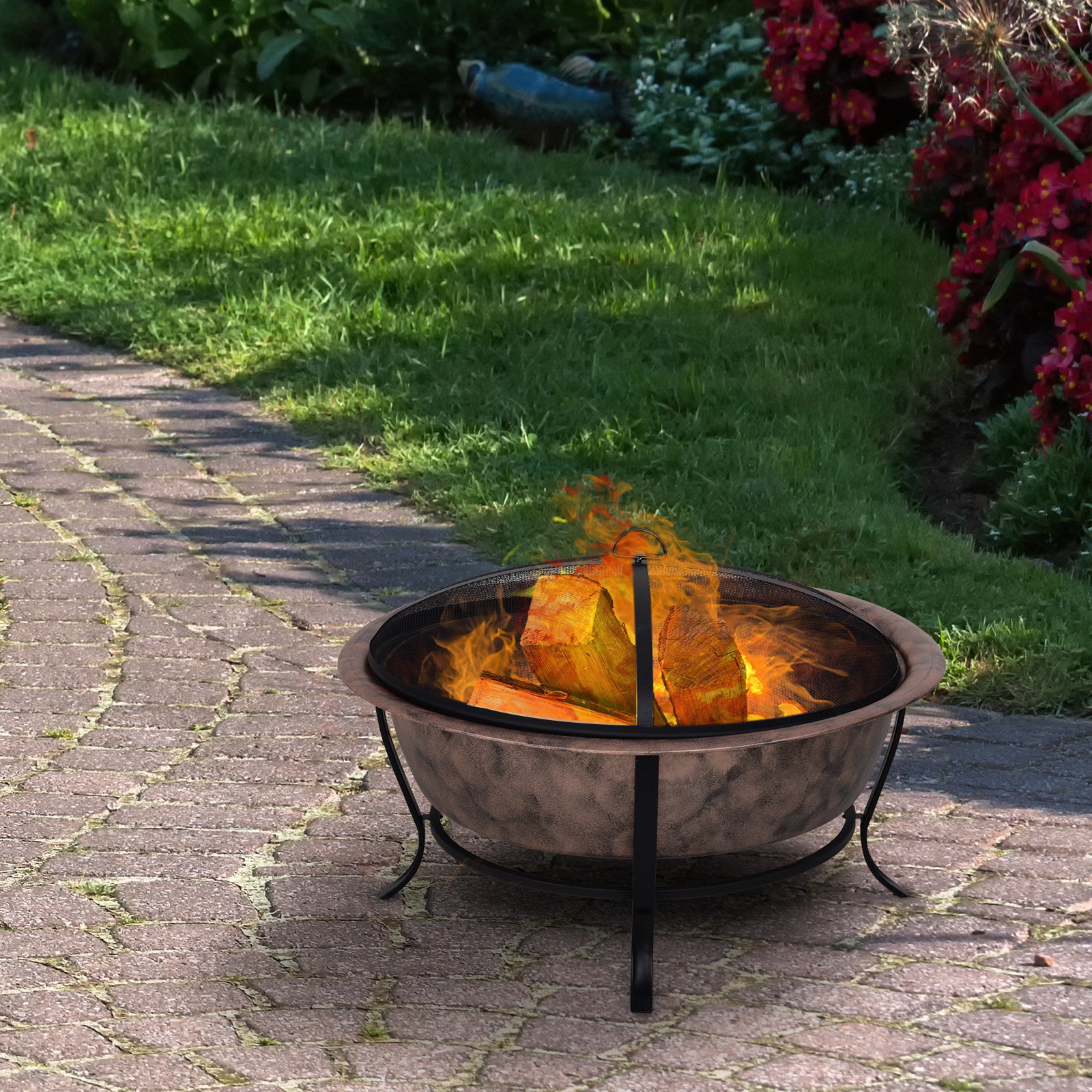35 Steel Round Outdoor Patio Fire Pit, Outdoor Log Fire Pits