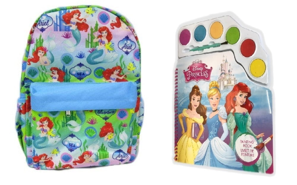 the little mermaid ariel princess 16" backpack school bag  coloring paint  book
