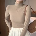 thumbnail image 4 of TRUBKH Fall Outfits for Women Scoop Neck Long Lantern Sleeve Blouses for Women Dressy Casual 4-way Stretch Seamless Knit Thermal Shirts for Women Fall Sweaters Slim Fit Travel Outfits Beige L, 4 of 5