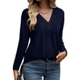 thumbnail image 3 of Autumn Women'S Long Sleeve Shirt V Neck Knit Pullover Tunic Top Women'S Shirt Formal Casual Dark Blue XL, 3 of 7