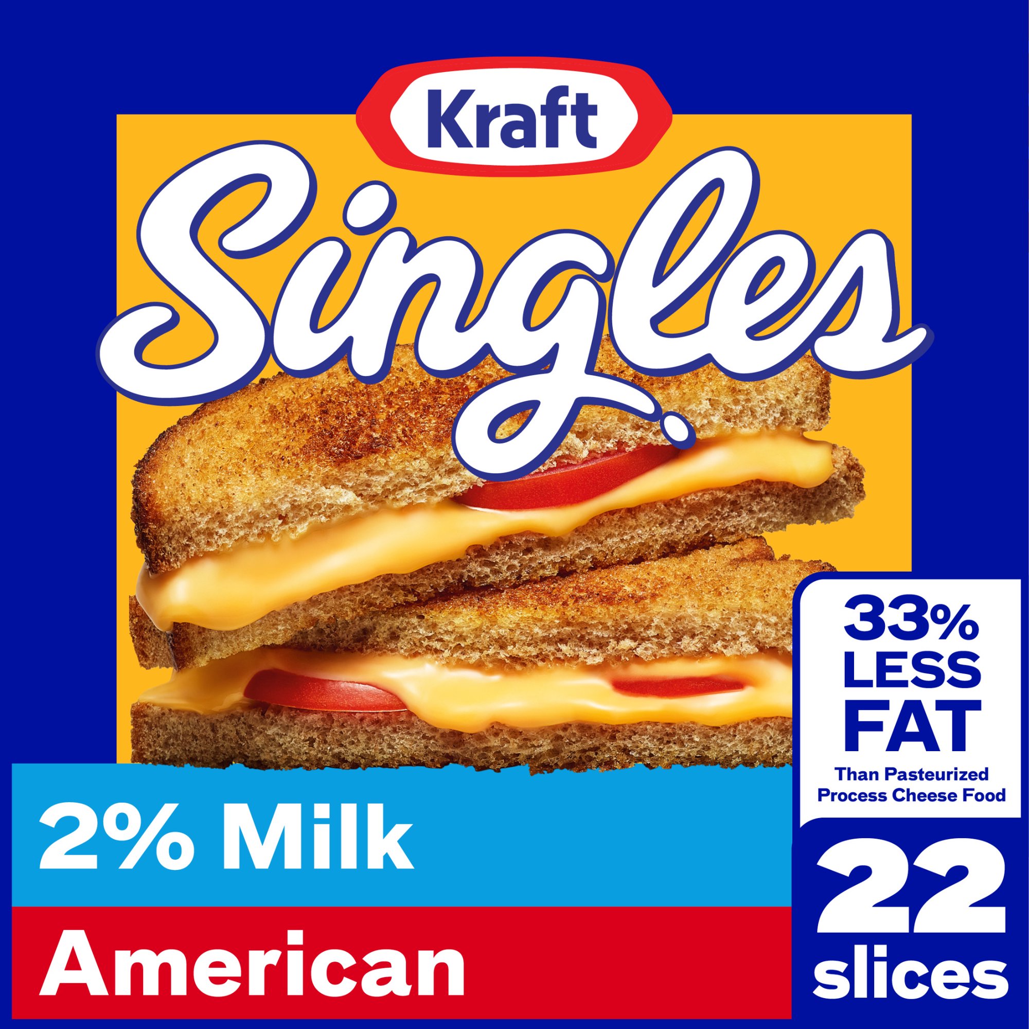 Kraft Singles 2% Pasteurized Prepared Cheese Product American Slices, 22 Count Pack