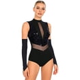 thumbnail image 5 of iiniim Women Sparkle Latin Jazz Dance Outfit Sleeveless Gymnastics Leotard with Gloves Sequins Dance Clothes Black S, 5 of 7