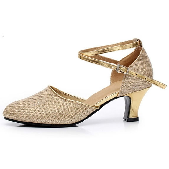TUOBARR Heel Sandals for Women,Women's Ballroom Tango Latin Dancing Shoes Sequins Shoes Social Dance Shoe Gold