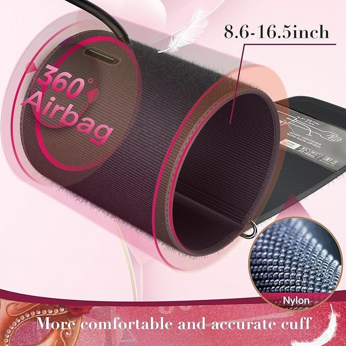 Meraw Cedar Arm Blood Pressure Monitor, Bluetooth App, Automatic Cuff 8.7-16.5", Pink