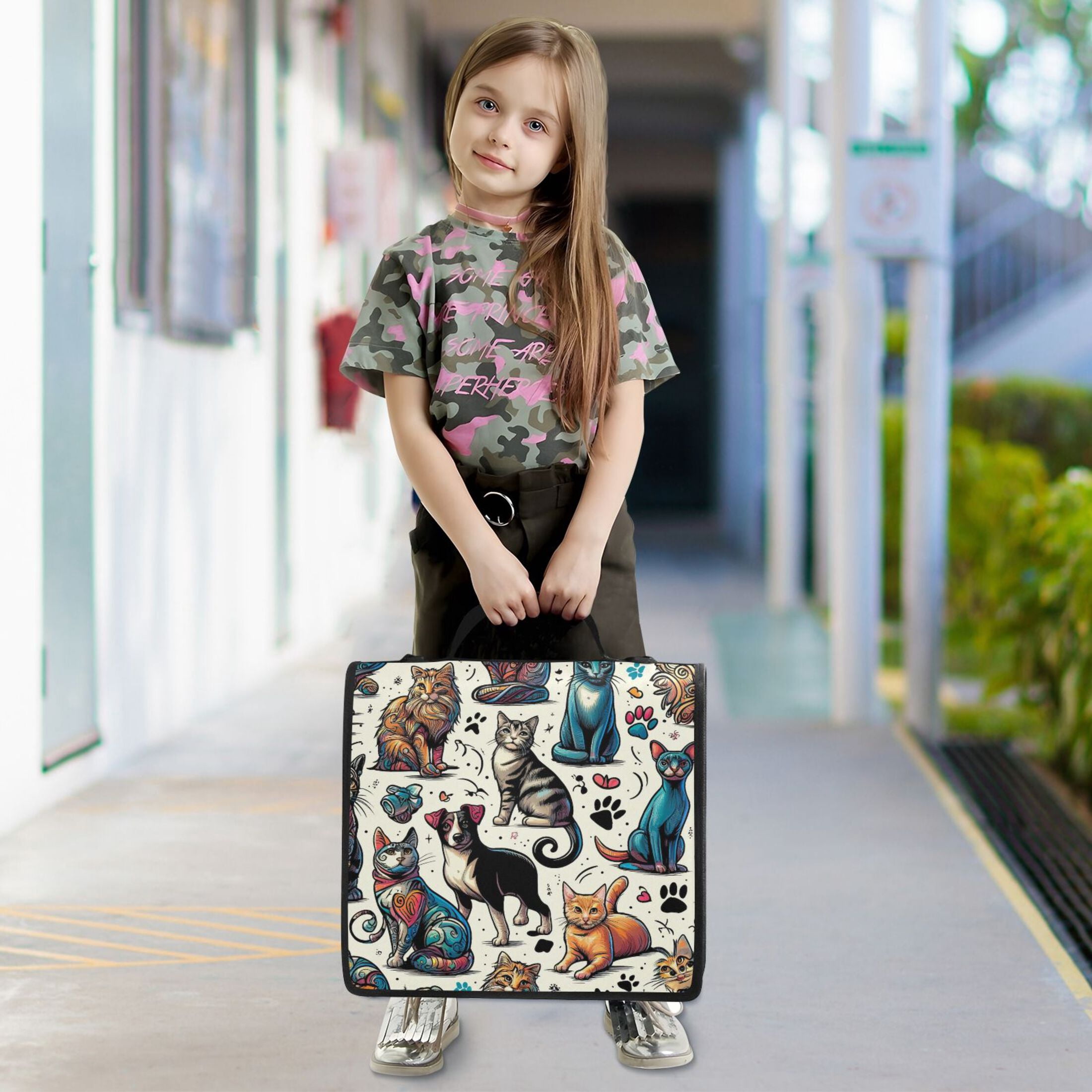 3 Ring Zipper Binder with Shoulder Strap Waterproof Trapper Keeper 2 Inch D-Ring 500 Sheets Capacity Cat and Dog Paw