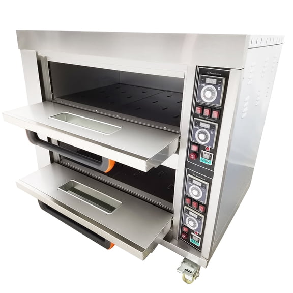 Commercial Movable Electric Double Pizza Oven 4 Baking Sheets 220V 3PH 13.2KW