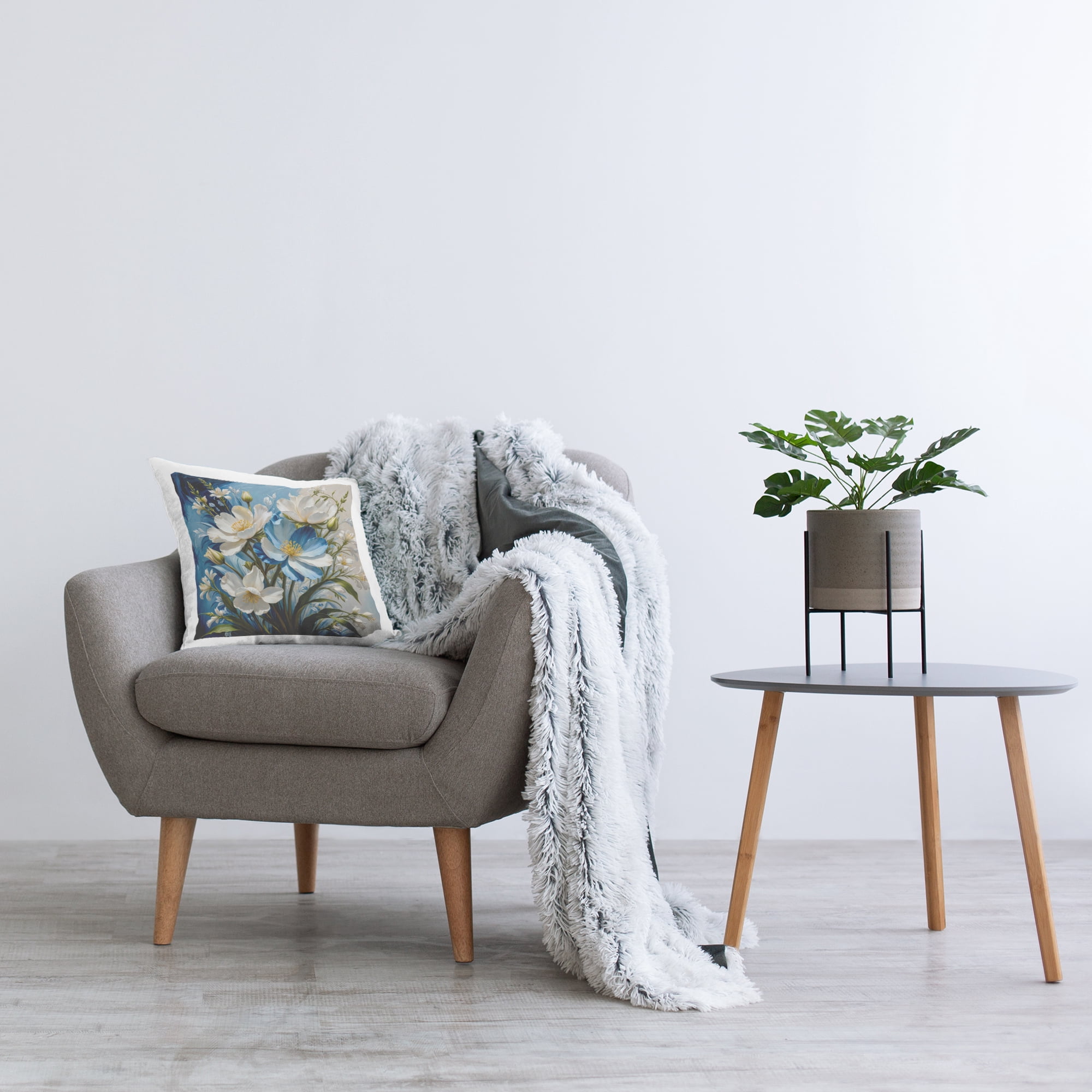 Stupell Industries Curling Floral Petals on Blue Decorative Printed Throw Pillow Design by Yuri Khrushch.