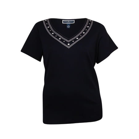 Karen Scott Women's Glitter Starburst Scoop-Neck Top White Size Small