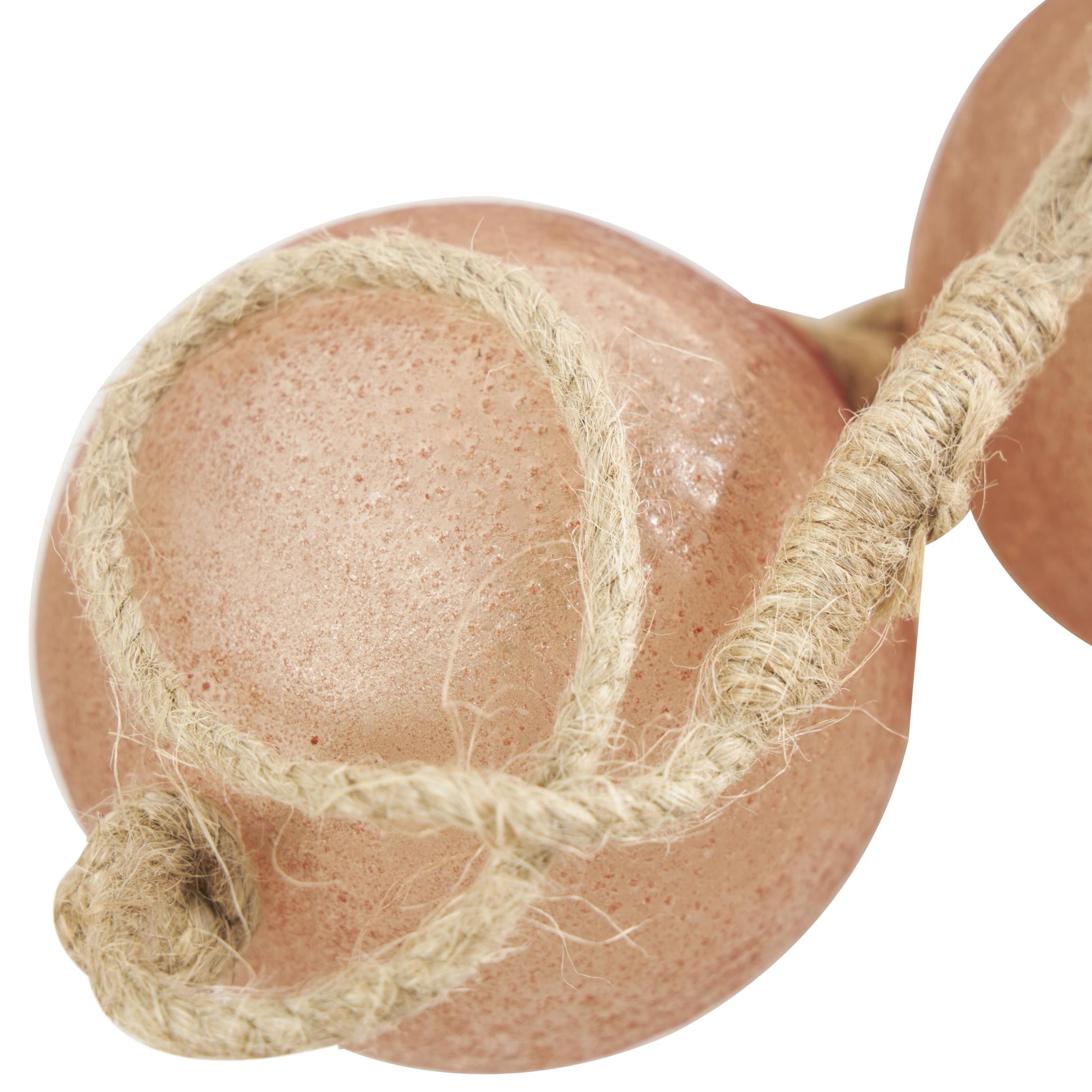 DecMode Handmade Round Extra Long Frosted Orb Pink Glass Garland with Tassel with Knotted Jute Rope