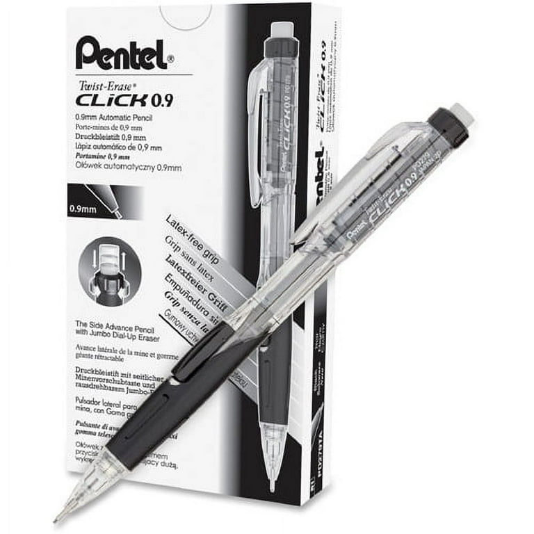 Pentel .9mm Twist-Erase Click Mechanical Pencil #2 Lead - 0.9 mm Lead  Diameter - Refillable - Transparent, Black Barrel - 1 Each 