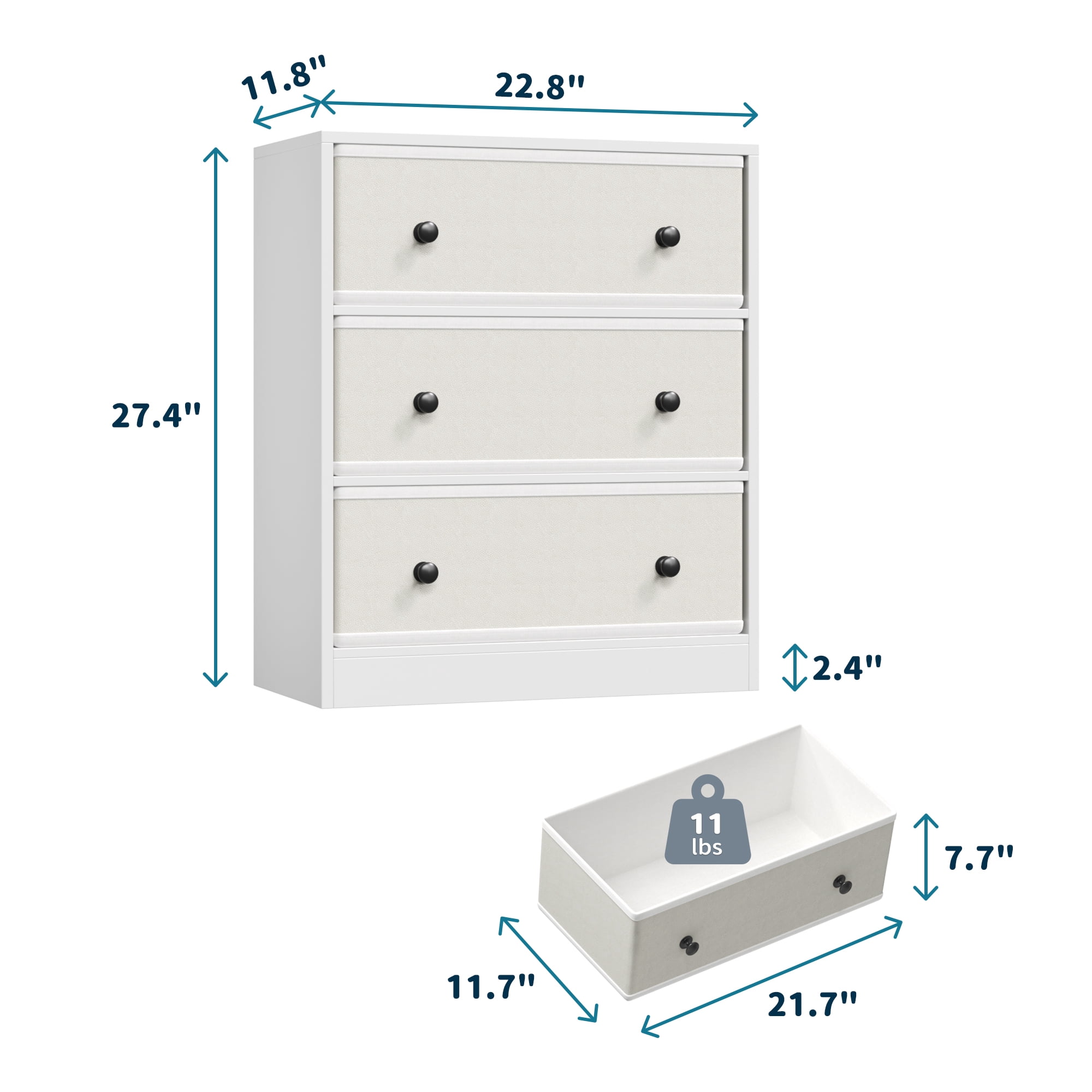 DIYART 3 Drawers Dresser for Bedroom, Modern Storage Cabinet with PU & Non-Woven Fabric Drawers, Small Fabric Dresser for Bedroom and Living Room, White