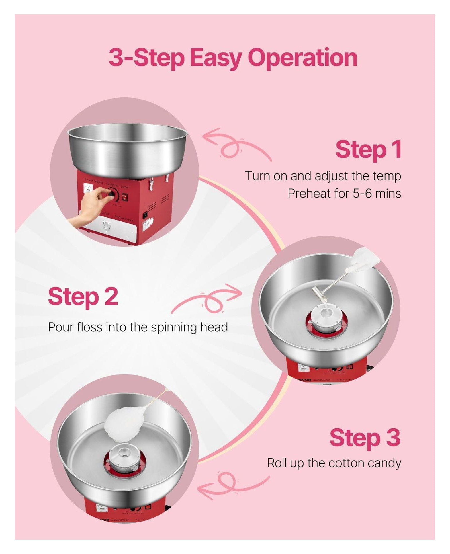 Cotton Candy Machine Commercial 1000W Floss Maker for Parties - Red