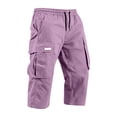thumbnail image 4 of HKYNLAG Mens Long Cargo Shorts Below Knee Breathable Capris Pants Elastic Waist Solid Color Ankle Pants Purple 3XL, 4 of 7
