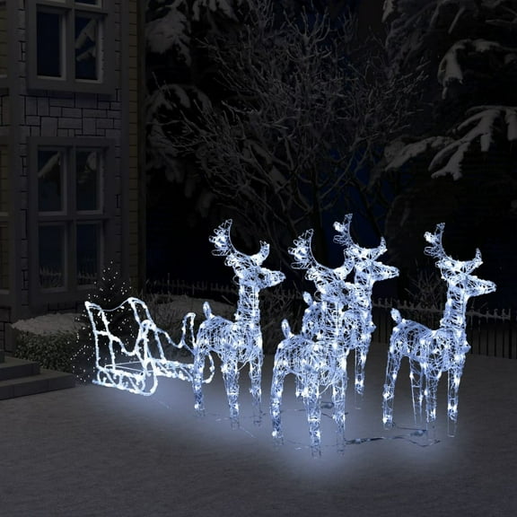 Benjara Garden 4pc Reindeer and Sleigh Christmas Decoration, 240 LEDs, White