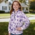 thumbnail image 3 of Chririnla Purple Butterflies Pattern Girls Hiking Sweatshirt Half Zip Pullover Sweatshirts Lightweight Athletic Comfy Casual for Outdoor Camping Travel Size 7-8, 3 of 7