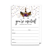 Unicorn Halloween Invitations with Envelopes Pack of 25 Fill In Blank Invites for Girls Birthday Baby Shower Pumpkin Theme Events Orange Black Printed Card Set 5x7 Paper Clever Party
