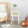thumbnail image 2 of Nightstand Set of 2, Small White Bedside Table, End Table with Rattan Door, Boho Side Table with Solid Wood Legs for Bedroom Living Room Small Space, 2 of 14
