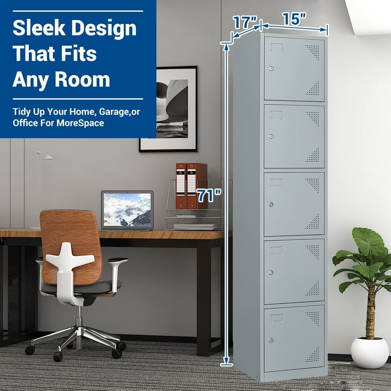 STANI Metal Locker Steel Storage Cabinet with 5 Doors for Office School Gym  Metal Storage Locker Cabinets for Employees Students Steel Locker