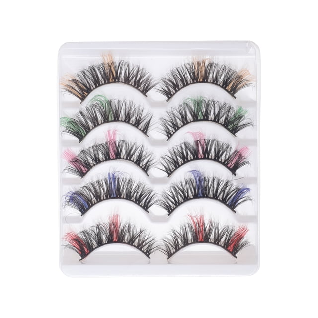 Unique Bargains 5 Pair 3D Curly Mix Color False Eyelashes for Makeup Multicolor